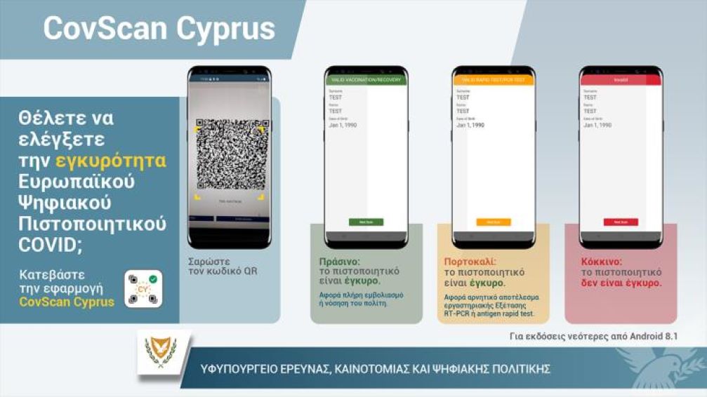 Η εφαρμογή CovScan Cyprus στην υπηρεσία πολιτών και επιχειρήσεων