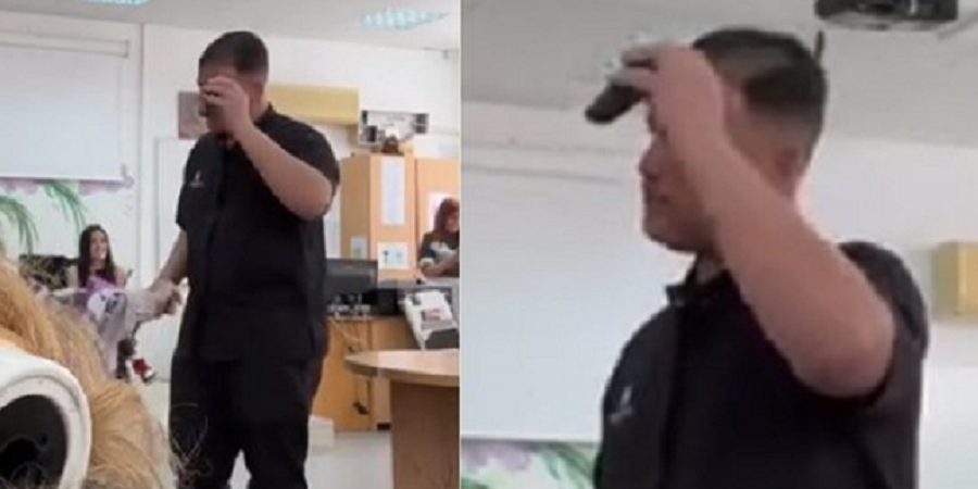 Μαθητής ξύρισε το κεφάλι του για συμπαράσταση σε καρκινοπαθή καθηγήτρια (ΒΙΝΤΕΟ)