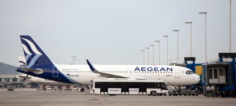 An Aegean Airlines Airbus A320neo is docked at a plane jetway of the Eleftherios Venizelos International Airport, in Athens