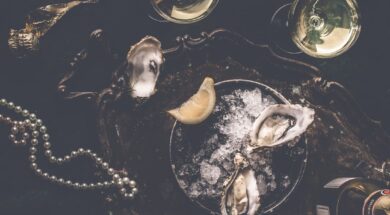 Oysters Pearls Lemon Champagne Dark