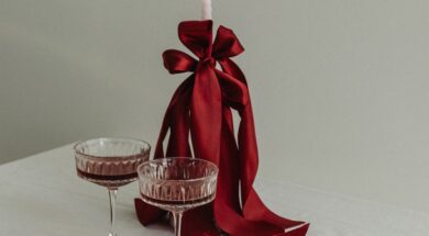 Red-Themed Lifestyle & Celebratory Moments Free Stock Images – Ribbon Candle Holder