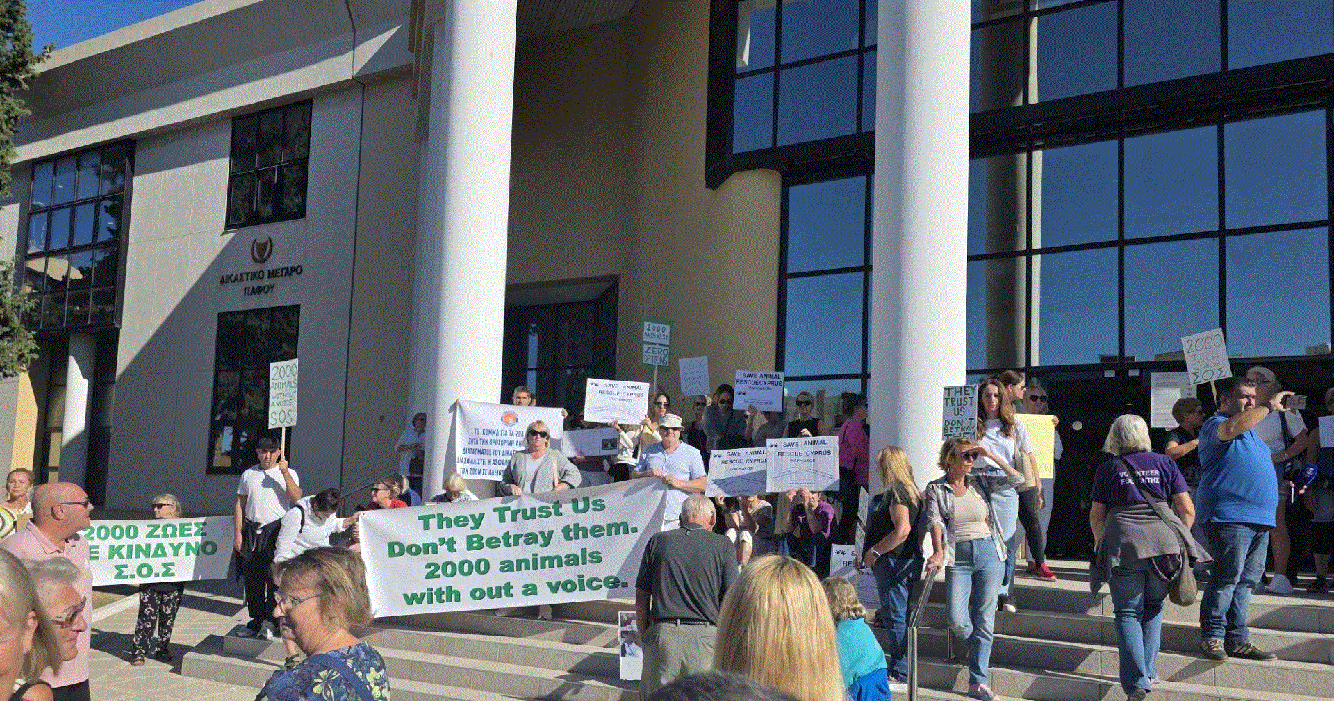 Διαμαρτυρία έξω από το Δικαστήριο Πάφου: 2,000 ζώα κινδυνεύουν να μείνουν άστεγα εάν κλείσει το Καταφύγιο