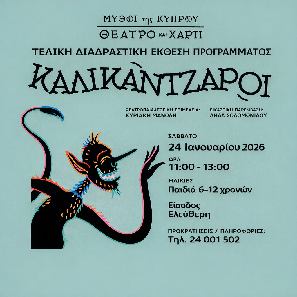 Διαδραστική έκθεση του προγράμματος “Μύθοι της Κύπρου – Θέατρο & Χαρτί: Καλικάντζαροι” στο Ίδρυμα Πολιτιστικής Δημιουργίας στη Λάρνακα