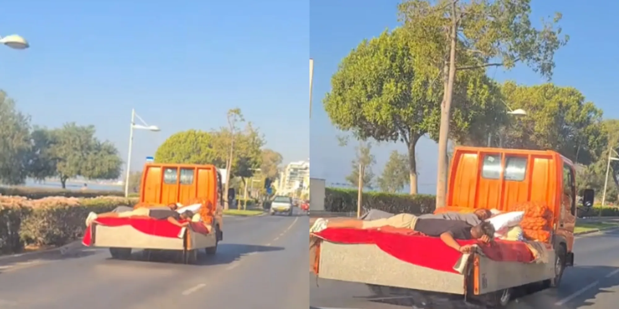 Επιβαίνοντες κοιμούνται στην καρότσα εν κινήσει φορτηγού στη Λεμεσό  (βίντεο)