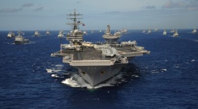 The,Nimitz-class,Aircraft,Carrier,Uss,Ronald,Reagan,Leads,A,Mass