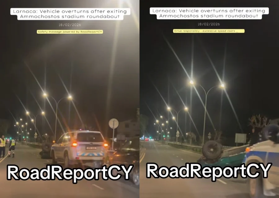 Όχημα αναποδογυρίστηκε σε δρόμο στη Λάρνακα – Βίντεο από το σημείο