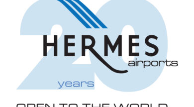 Hermes Airports 20 Years Logo with Tagline