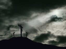 Crucifixion of Jesus on Golgotha With Copy Space