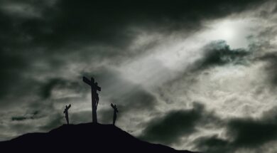 Crucifixion of Jesus on Golgotha With Copy Space