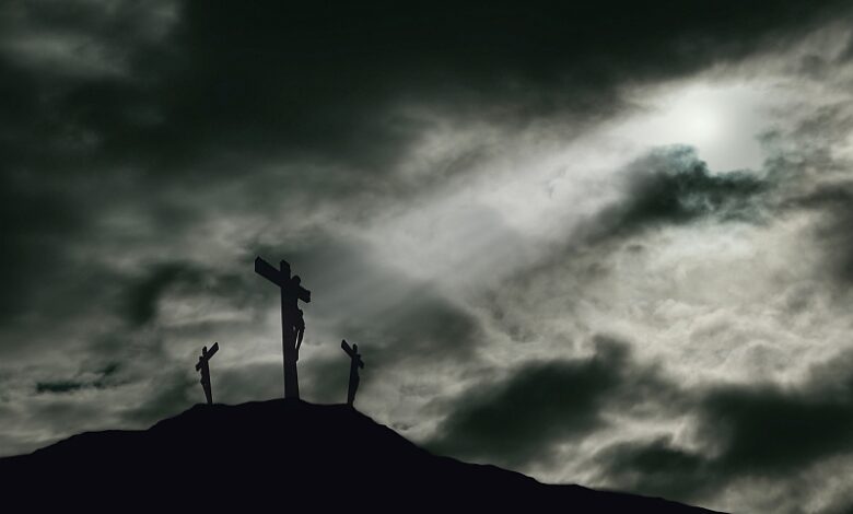 Crucifixion of Jesus on Golgotha With Copy Space