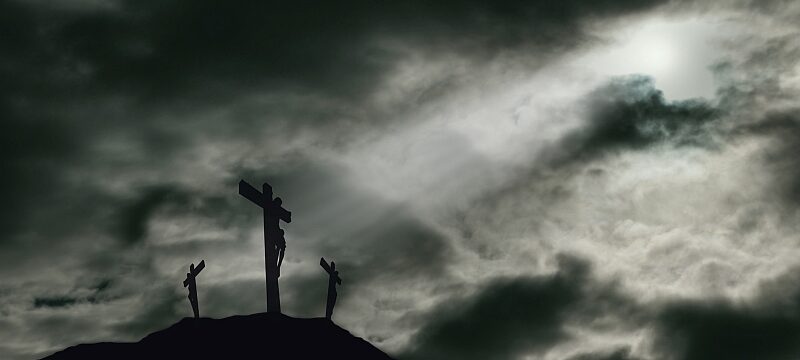 Crucifixion of Jesus on Golgotha With Copy Space