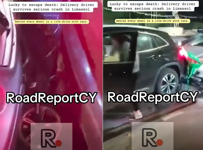 Τροχαίο με διανομέα στη Λεμεσό – Μοτοσικλέτα παγιδεύτηκε ανάμεσα σε δύο οχήματα  (βίντεο)