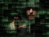 29639098 – silhouette of a hacker uses a command on graphic user interface