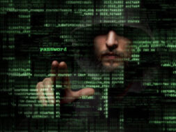 29639098 – silhouette of a hacker uses a command on graphic user interface
