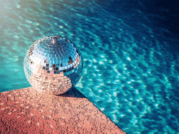 Party rave event disco ball at swimming pool