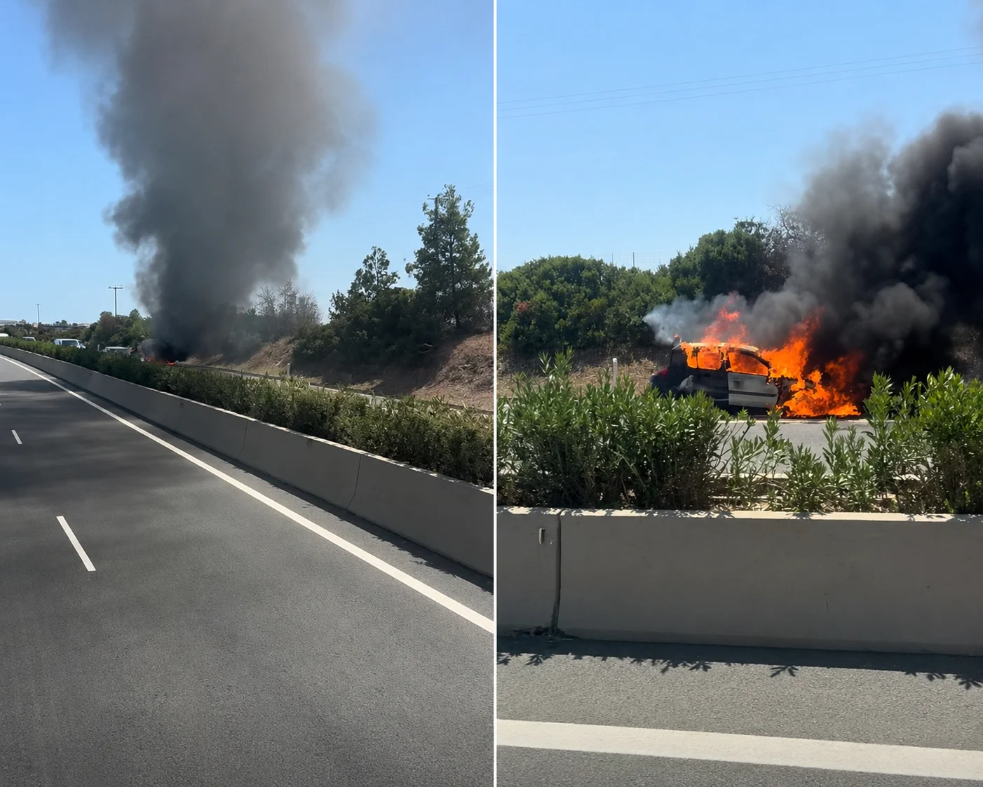 Στις φλόγες όχημα στον αυτο/δρομο κοντά στο roundabout Καλού Χωριού Λάρνακας  (βίντεο)