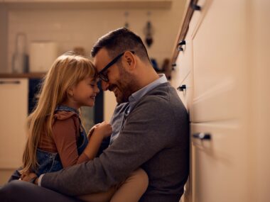 Affectionate,Father,And,Daughter,Sitting,Face,To,Face,While,Relaxing